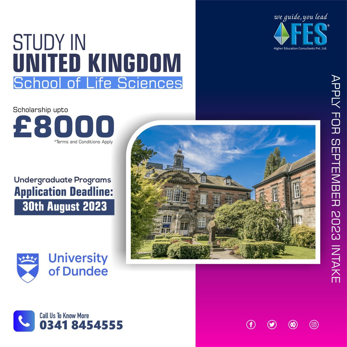 FESConsultants's tweet photo. The University of Dundee in the UK is offering scholarships up to £8,000 (*T&amp;C) for undergraduate students who wish to study in the field of Biological Sciences and Biomedical Sciences.

#fes #fes2023 #studyabroad #UK #studyinuk #UnitedKingdom #foreigneducation #education #study https://t.co/6EOv9n3mEt