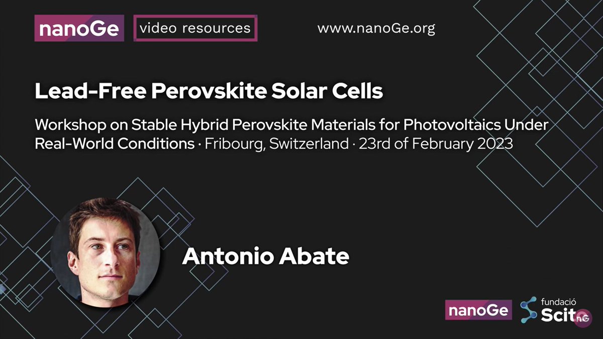 🔷"Lead-Free Perovskite Solar Cells" was a talk by Antonio Abate (<a href="/AntonioAbate83/">Antonio Abate</a>) for Workshop on Stable Hybrid Perovskite Materials for Photovoltaics Under Real-World Conditions #StabPeroWorkshop    #nanoGeVideos

▶️Watch it FREE now here: 
educational-resources.nanoge.org/6612-2/