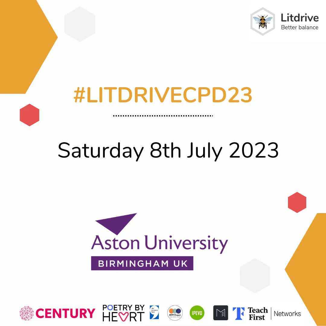📣 Delighted to announce #LITDRIVECPD23 - the first large-scale regional Litdrive event, in partnership with Aston University!

🗓️ Tickets released on Sat 29th April, 10am

🔽