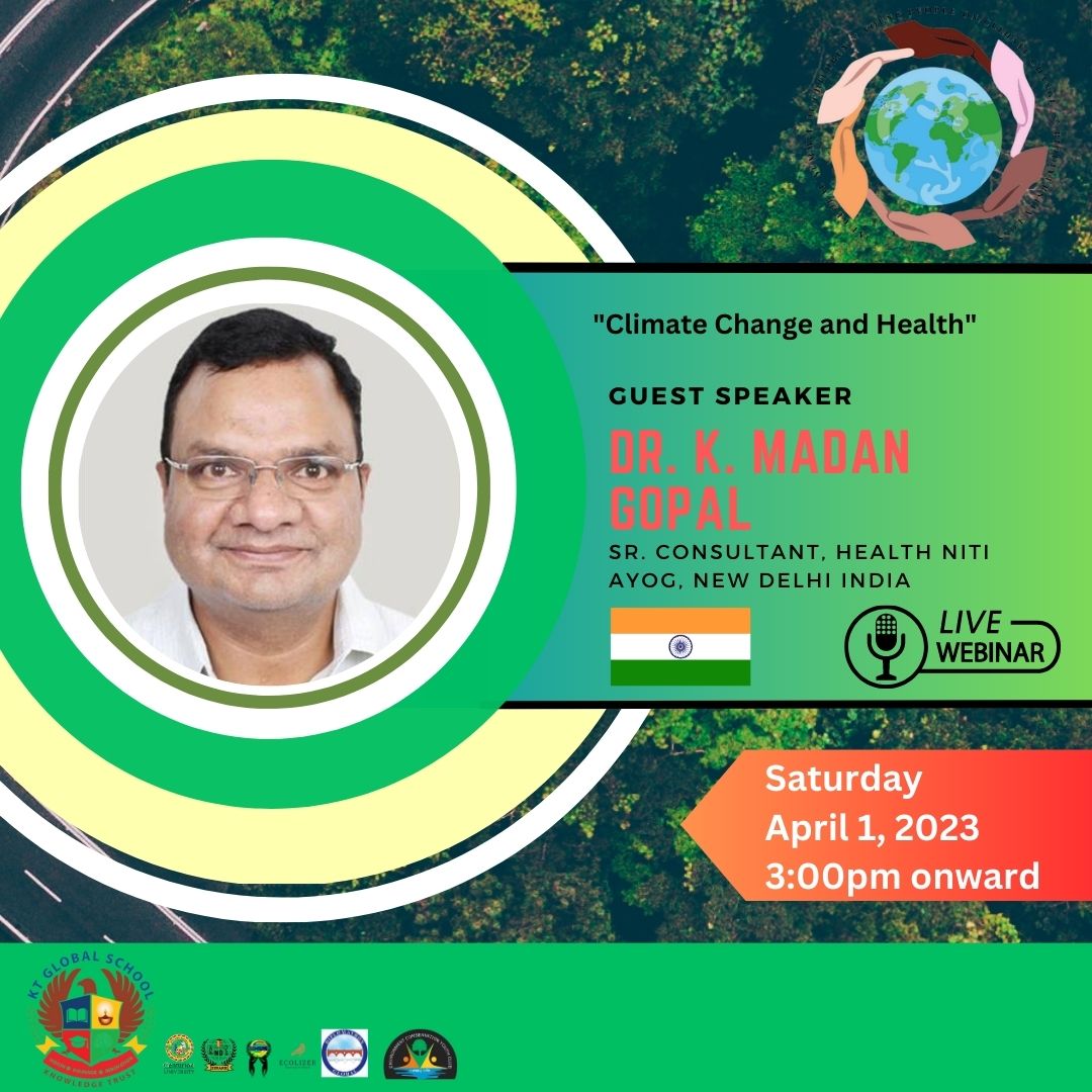 GlobalSummit23's tweet photo. Join us for this week's Live Webinar with Dr. K Madan Gopal .
 
Learn about climate change and how it affects your health. 

Register now on our website at https://t.co/UEOBnHsRmb.

#ClimateChange #PublicHealth #HealthExpert #WebinarSeries #HealthAwareness https://t.co/cx5tAwgH3Z