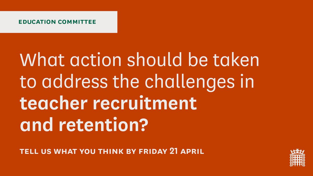Have you submitted evidence to our latest inquiry yet?📝

We want to hear from anyone with answers to our questions about teacher recruitment, training and retention.🤔

Find out more about the inquiry and what we're asking: committees.parliament.uk/work/7357/teac…👈