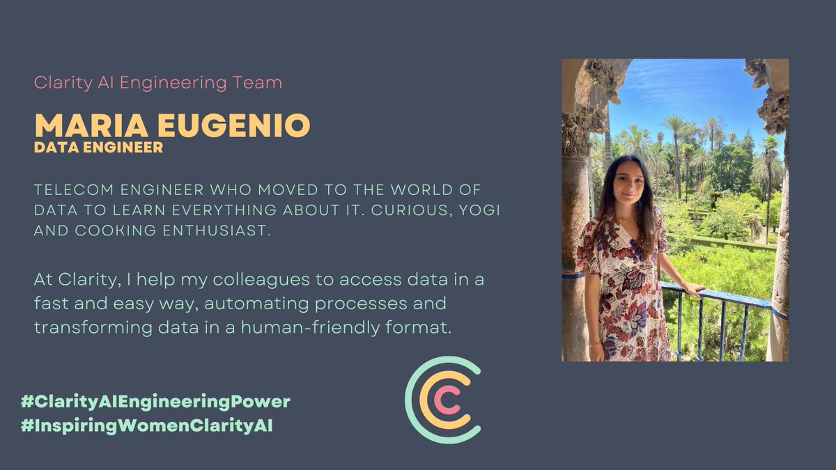 ClarityAIEng's tweet photo. Maria is an amazing example of what #ClarityAIEngineeringPower is about: passion, knowledge and desire to deliver value.๐ฉโ๐ป
#InspiringWomenClarityAI https://t.co/IfTiu7h2ww