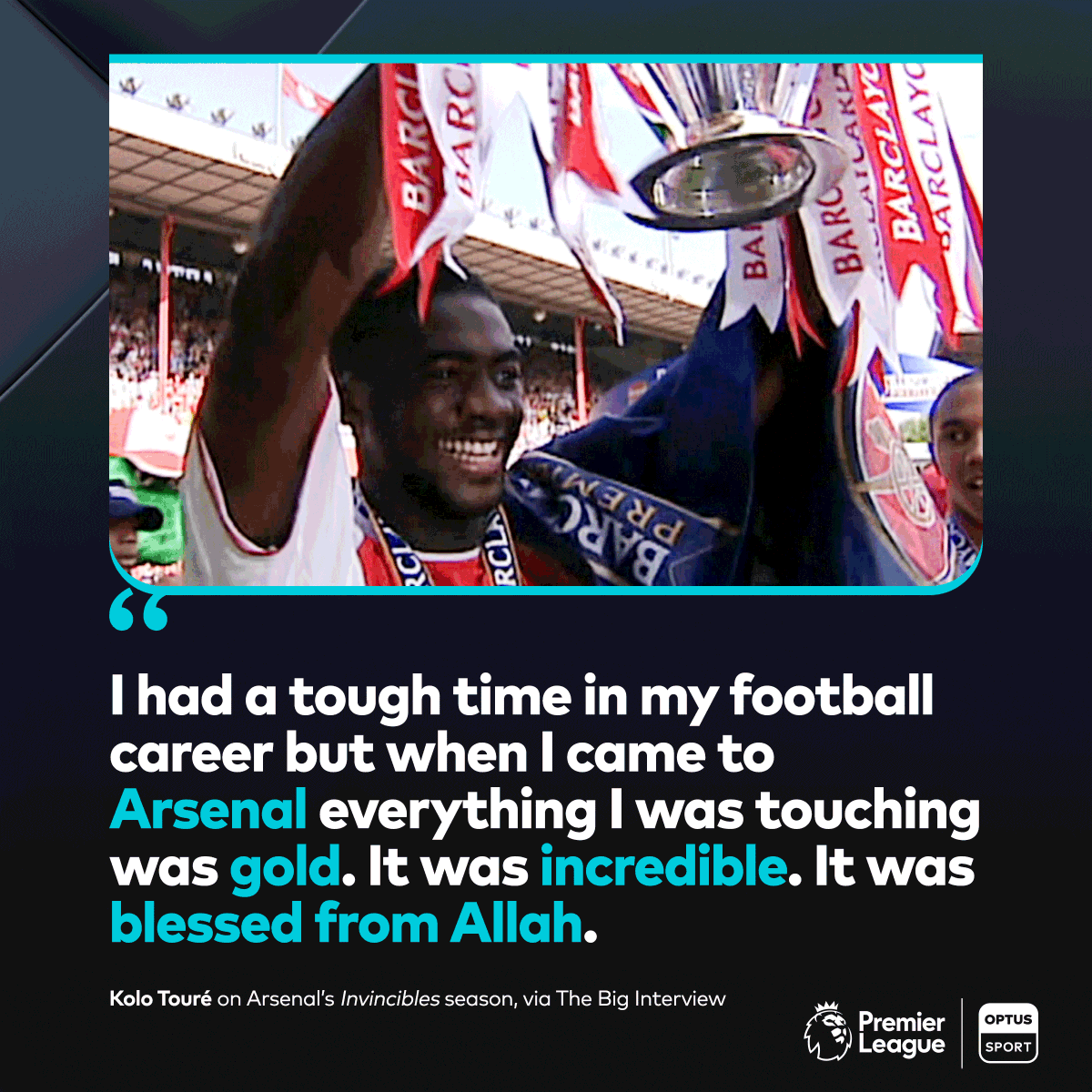 No Arsenal player played more games in the 'Invincibles' season than Kolo Touré ❤️

And he was only 24 years of age... 🤯

The #PremierLeague icon sat down for an emotional chat in The Big Interview, available on demand 📺 watchoptus.tv/BigIV-KToure

#OptusSport #PL