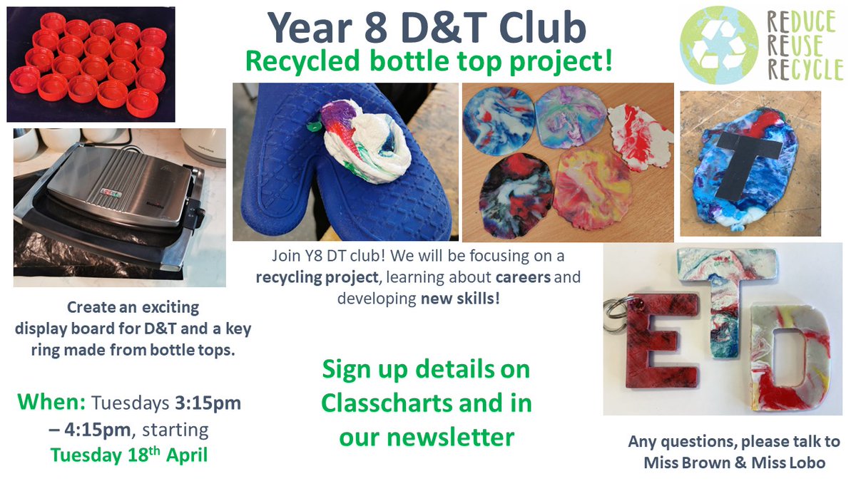 HighdownDT's tweet photo. D&amp;T Club starts after Easter! Sign up details are on ClassCharts and in this weeks news letter. https://t.co/XjcuGiZ7YP