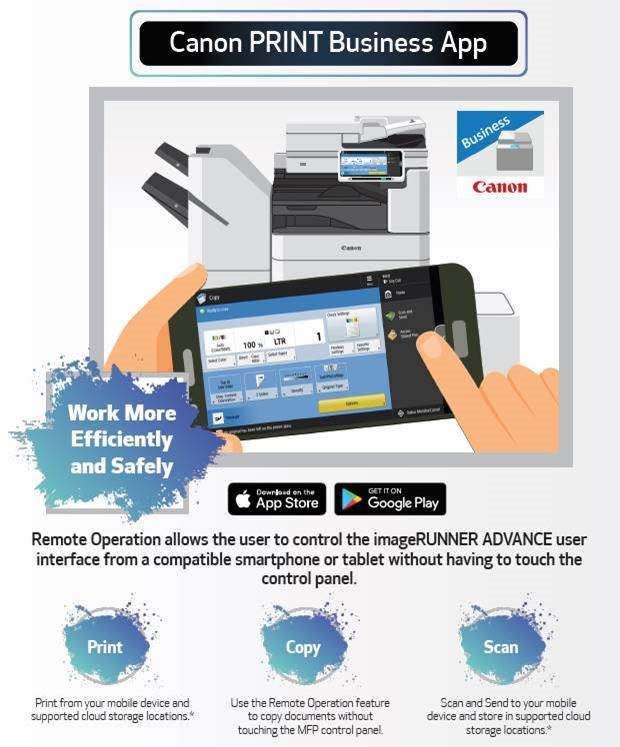 Using Canon's multi-functional devices? Did you know that you can control your Canon image RUNNER ADVANCE remotely through the Canon Print Business App?
Talk about convenience!

#ManagedPrint #MultiFunctionDevices #OfficeEquipment