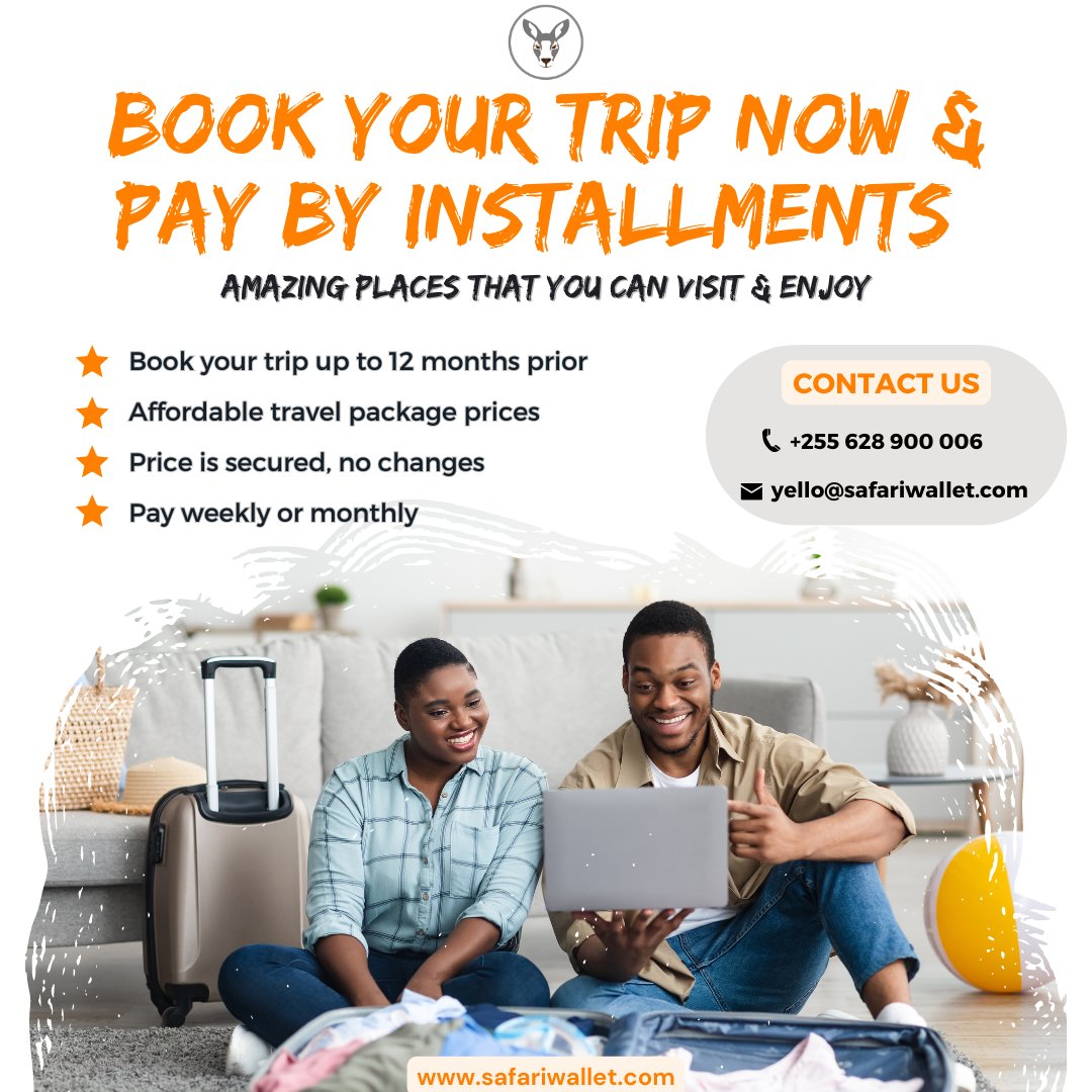 Pick a date, book the trip of your dreams, and pay for it in installments! 
#safariwallet #paybyinstallments #payaftertravel #travel #safiri #safari #tourism #localtourism #experiences #exploretanzania #exploreafrica