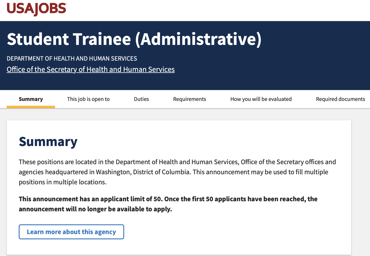 PHIT4DC's tweet photo. Internship Opportunity - Student Trainee (Administrative), GS-0399-5/7/9 - As a Student Trainee (Administrative), you will use your knowledge of and experience with the Department of Health and Human Services, Office of the Secretary of Health and Human https://t.co/zm0wcmgEqk https://t.co/35QeXd19UY