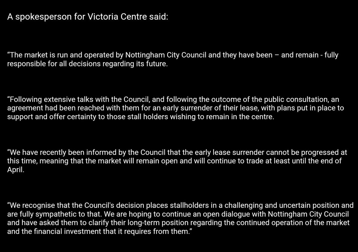 🚨 Statement just in from Victoria Centre owner, which suggests an early surrender of the market's lease was agreed, but then put on hold because it "can not be progressed at this time."

Full statement 👇

#LDReporter
