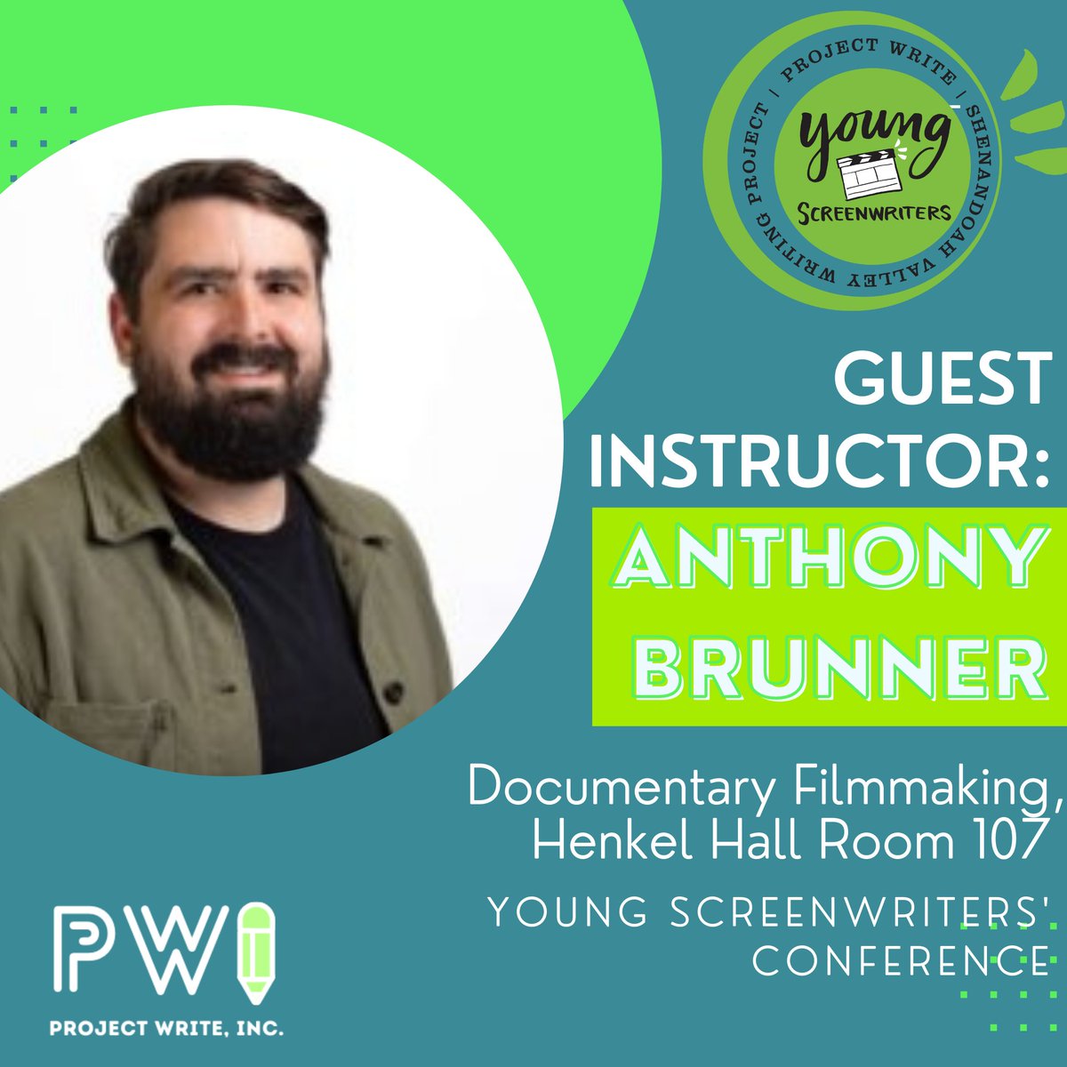 We're getting ready to rock tomorrow, but before we do, we wanted to highlight the other guest instructors. 

Some of our students and young filmmakers and screenwriters will get to learn all about documentary filmmaking from Anthony Brunner.