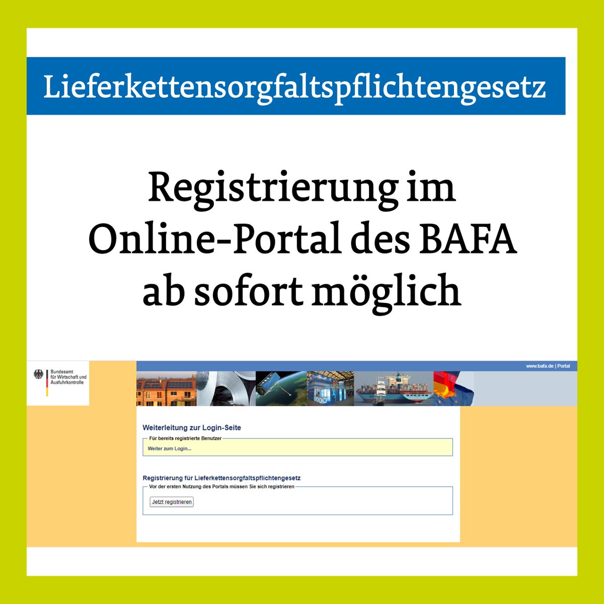 NHKodex's tweet photo. Gestern hat das @BAFA_Bund die Online-Eingabemaske zur Erfüllung der Berichtspflicht im Rahmen des #Lieferkettensorgfaltspflichtengesetzes  veröffentlicht. Betroffene Unternehmen können sich ab sofort registrieren und den finalen Fragenkatalog einsehen:
➡️https://t.co/hsSPCcAyRQ https://t.co/dyaQmlhvcl