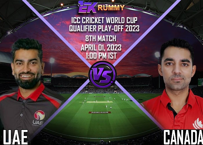 ekrummy_money's tweet photo. ICC MENS CR🏏CKET WORLD CUP QUALIFIER PLAY-OFF,2023
🇦🇪UNITED ARAB EMIRATES🆚🇨🇦CANADA

8️⃣th M A T C H

🔮United Arab Emirates have played five matches, won two and lost three matches. Canada have played five matches, won five and lost zero matches.

#EKRummy #8thMatch #Canada #UAE https://t.co/otPV4V6RnM