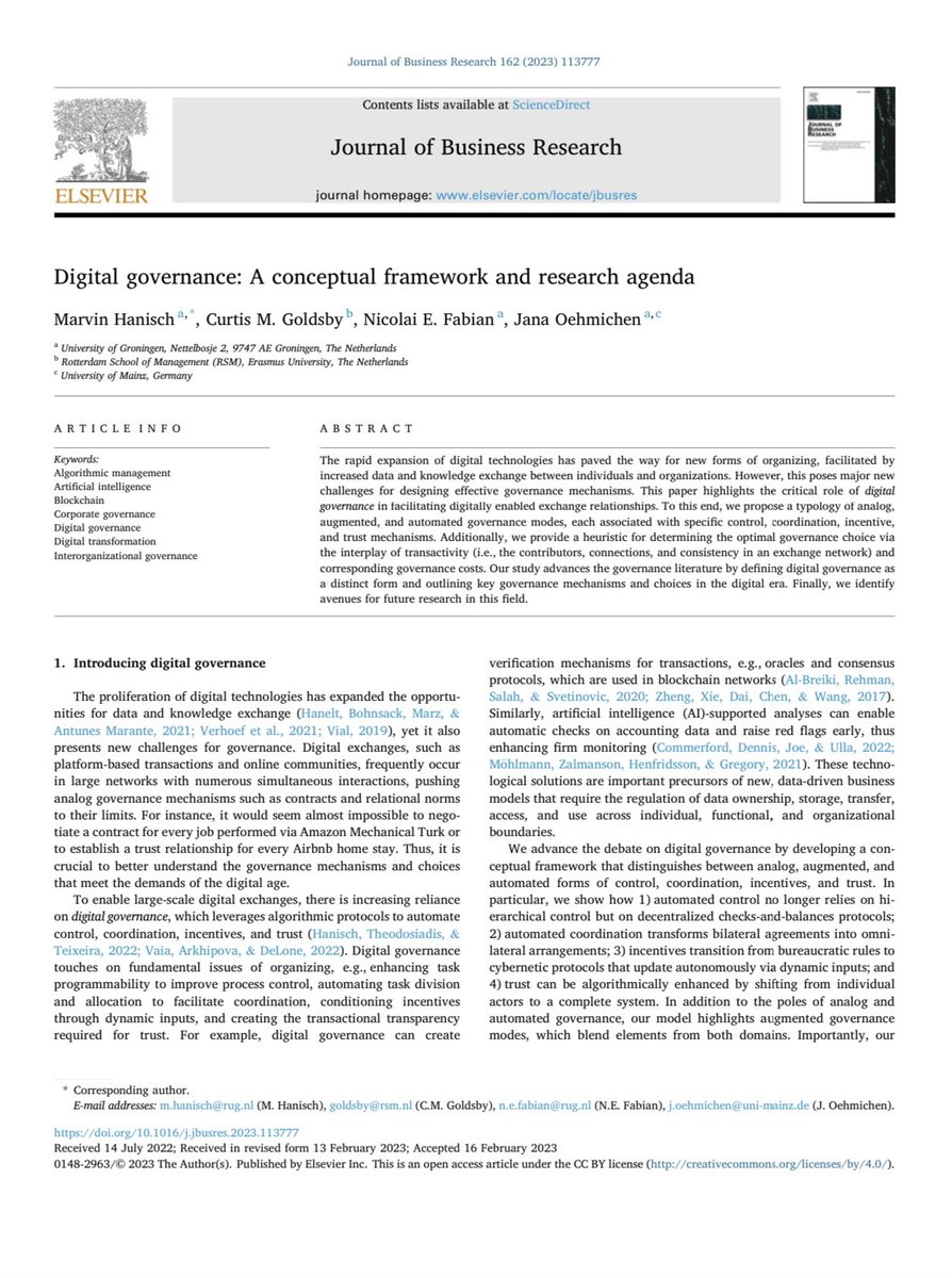 Happy to share our latest academic #publication on digital governance in the Journal of Business Research.

Read more here: sciencedirect.com/science/articl…