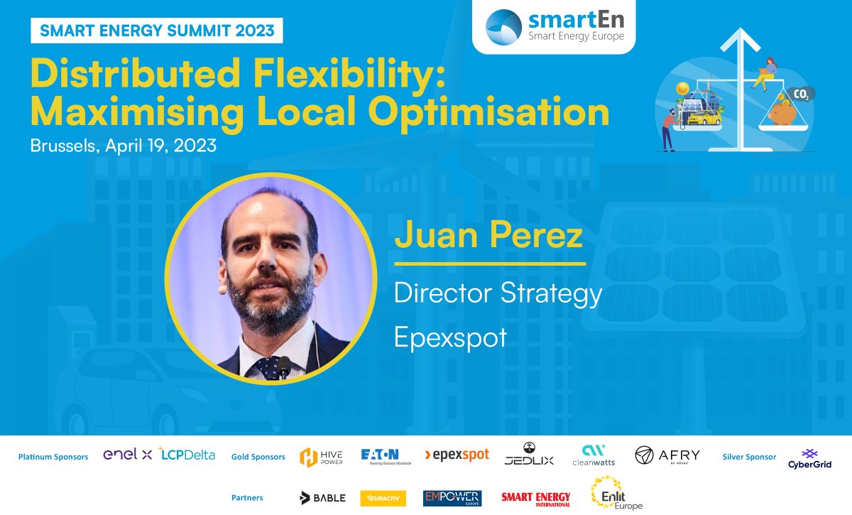 smartEnEU's tweet image. 🗣️ Meet our #SmartEnergySummit2023 speakers!

We are excited to introduce Juan Perez, Director of Strategy @EPEXSPOT_SE speaking on the topic of Flexible Markets Monetisation!

A presentation not to be missed!
Register now! 🎫 bit.ly/3jiXWG0