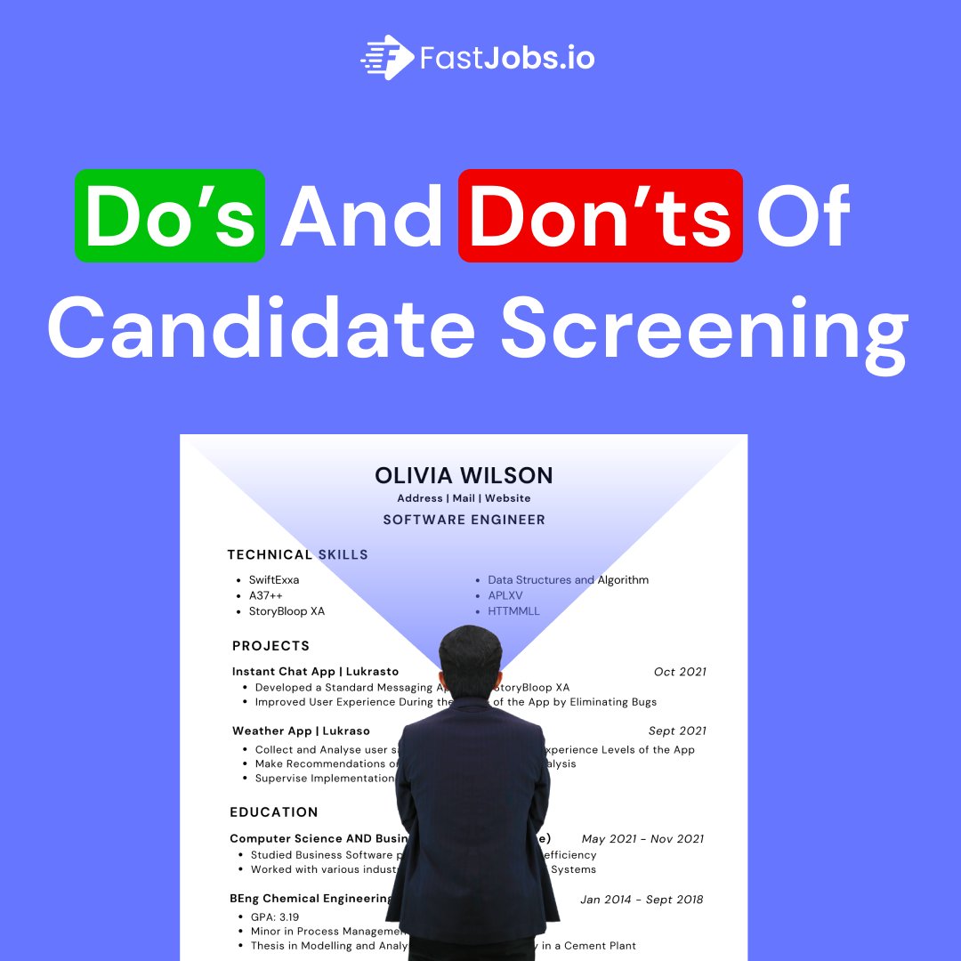 fasthr_ai's tweet photo. EXCLUSIVE CONTENT! 🧵
Here's the Ultimate guide to #candidatescreening for #recruiters.
Decode the Do's and Don'ts of candidate screening and get better at faster and efficient #screening process.
#hiringprocess #hr #hiringteam #talentacquisition #recuiter #recruitertips https://t.co/nBz7zHnyyP