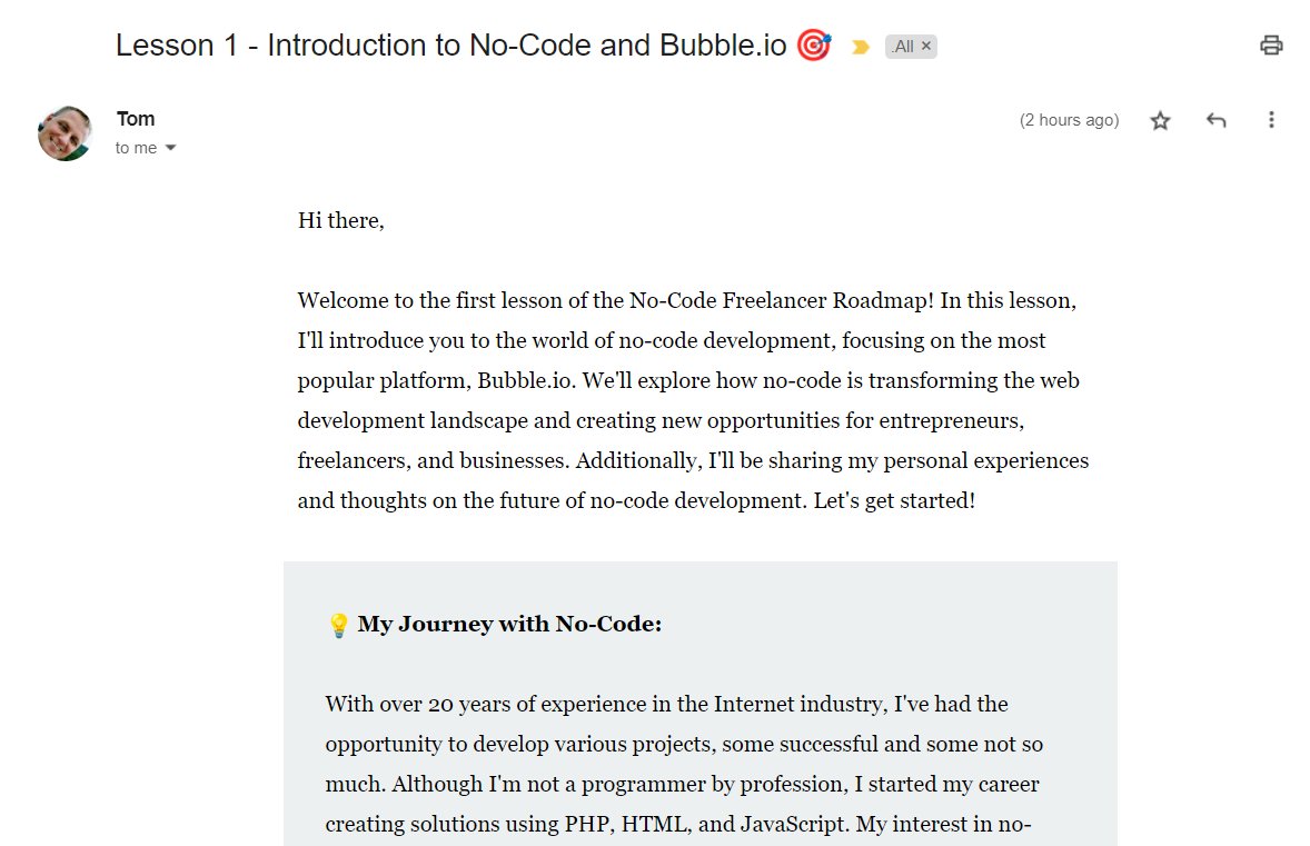 twesolowski's tweet image. The first lesson of the No-Code Freelancer Roadmap #buildinpublic is finally arriving in the inboxes of early users today! Featuring resources from @bubble, @TipsBubble, @100daysnocode, @kattrisen, @MartyLindsay_NZ, @nocodetech, @AmlieSolutions
Who else should I include? 👇