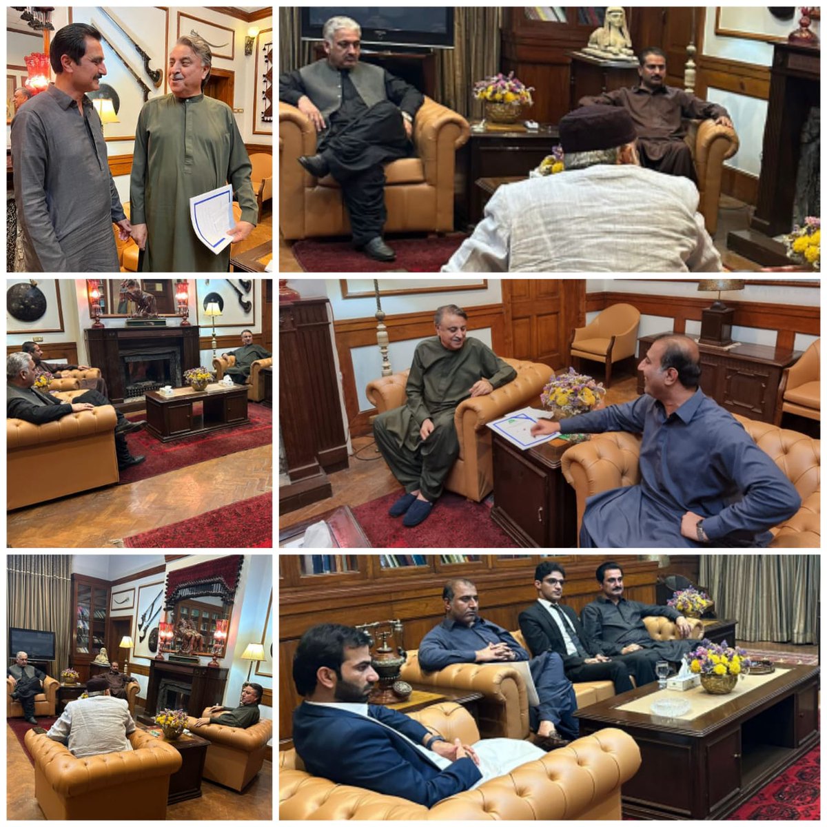 گورنر بلوچستان *ملک عبدالولی کاکڑ* سے بلوچستان نیشنل پارٹی کے مرکزی رہنما و ایم پی اے گوادر *میر حمل کلمتی*، ایم پی اے *اختر حسین لانگو*، صوبائی مشیر پی ایچ ای *لالا رشید*، *میر انور بلوچ*، *اظہر کلمتی*، *ڈاکٹر ابابگر* اور *اقبال* ملاقات کررہے ہیں.