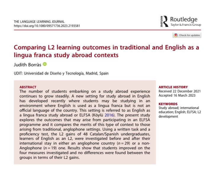 This study points to the positive nature of #studyingabroad, both in countries where English is the official language and in countries where it is used as a lingua franca (#ELF), when students' #L2 is #English. 

The full paper can be accessed here ➡️tandfonline.com/eprint/KJZBSC7…