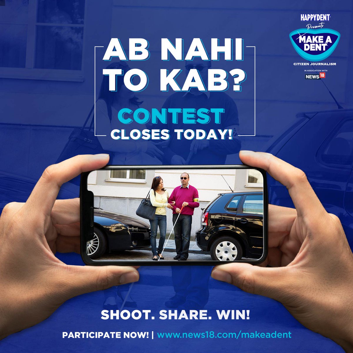 CNNnews18's tweet photo. Here’s your final chance to become a citizen journalist! Participate in @Happydent_India  and @CNNNews18’s #MakeADent contest by sharing stories of positive change for a chance to win up to ₹17 lacs prize money

Visit https://t.co/YyVTg6ASfm 

#ContestAlert #Partnered https://t.co/fjLJxvZxfy