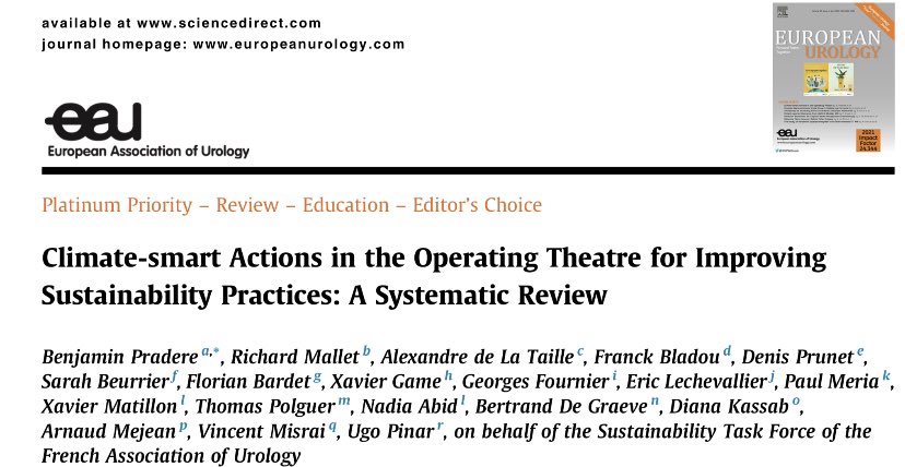 European Urology cover for AFU article on « climate smart actions in the operating theatre for improving #sustainability practices: a systematic review »! France moves forward! Congrats <a href="/MalletR/">MALLET richard</a> for leading this group and <a href="/BenjaminPradere/">Benjamin Pradere</a> for your input. <a href="/AFUrologie/">Association Française d'Urologie - AFU</a> <a href="/Uroweb/">European Association of Urology (EAU)</a>