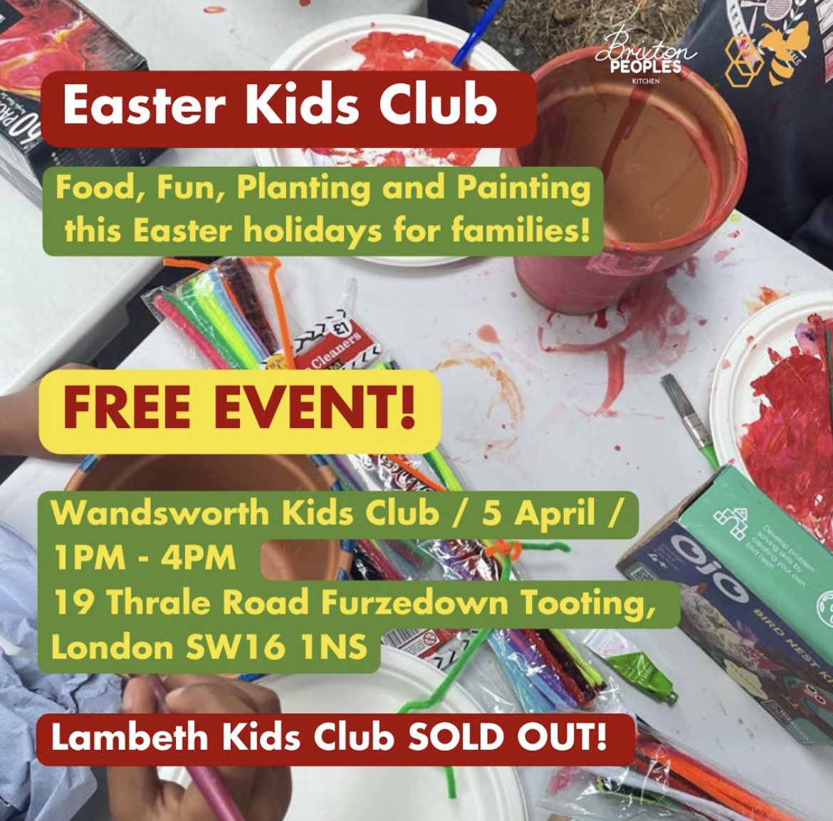 BrixtonPK's tweet photo. Our Easter Kids Club is right up the corner! Sign up to our last spots for our #Wandsworth Kids club with @be_enriched! 🌻🐣(Via the link our bio) #easterholidays #freekidsevents https://t.co/wK5TwI2oxj