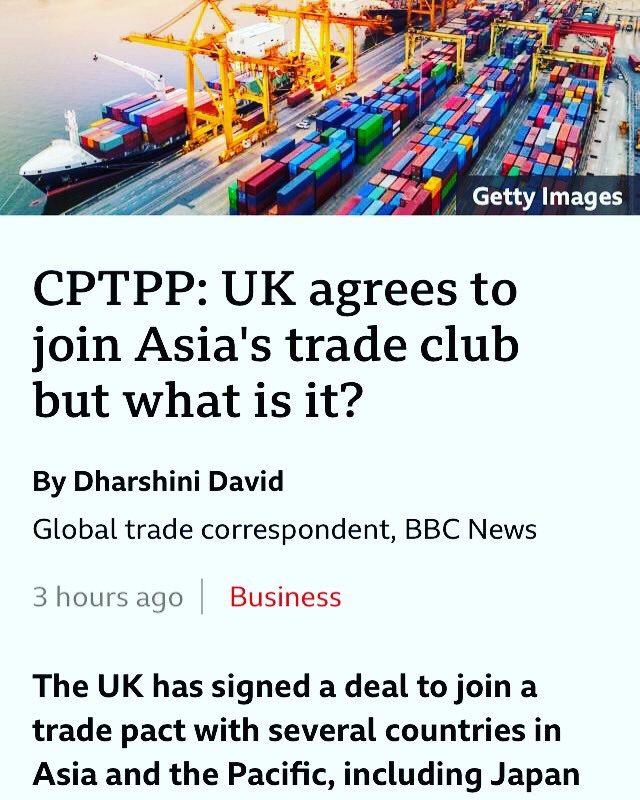 The UK is to join the CPTPP trade bloc, with the 11 Indo-Pacific nations (13% global GDP). 🌍 Although only boosting UK GDP by 0.08% in the next decade. 🤔 Short-term benefits are small, but the hope is the likes of China and US may join. 🇺🇸🇨🇳 #edutwitter #econ4 #econtwitter
