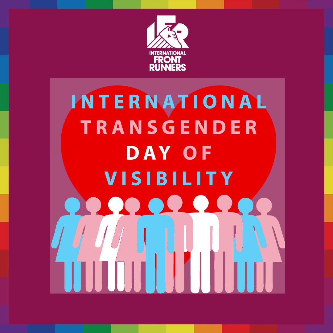 IntFrontRunners's tweet image. Happy #InternationalTransgenderDayofVisibility to all the wonderful trans and non binary members of our community!  At International Front Runners we pledge to advocate equal opportunities and full inclusion of all trans and non-binary  individuals across our network of clubs.