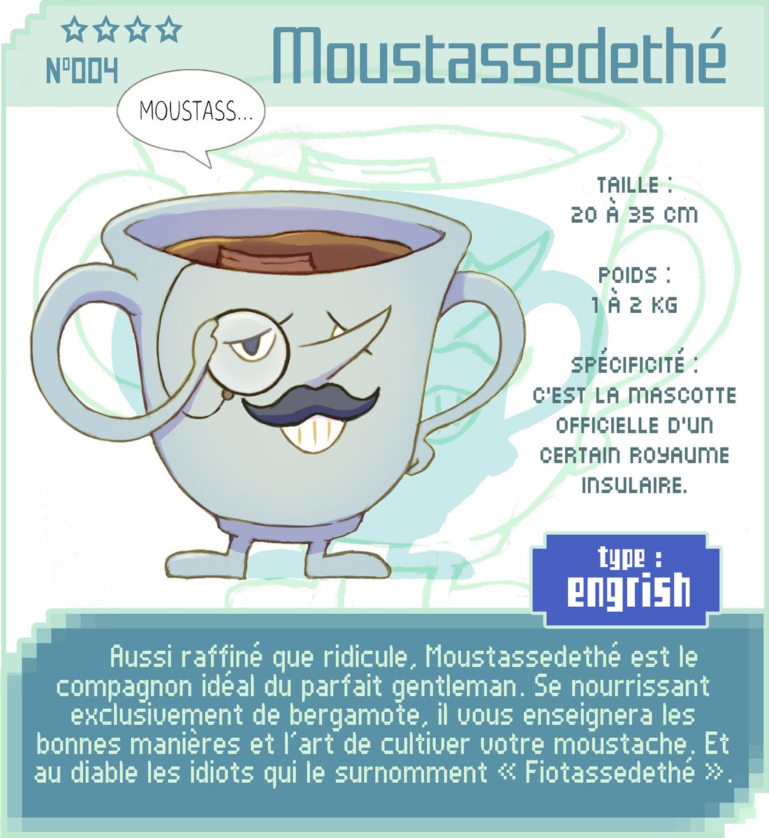 hello_morphine's tweet photo. Bakamon du jour N°004 : Moustassedethé 🫖

Retrouvez les bakamon dans la série "Bakamon !" chez Akiléos ! https://t.co/I9KKmd0Hel #Bakamon #Pokemon #Fakemon https://t.co/o2ZgRbpaqW