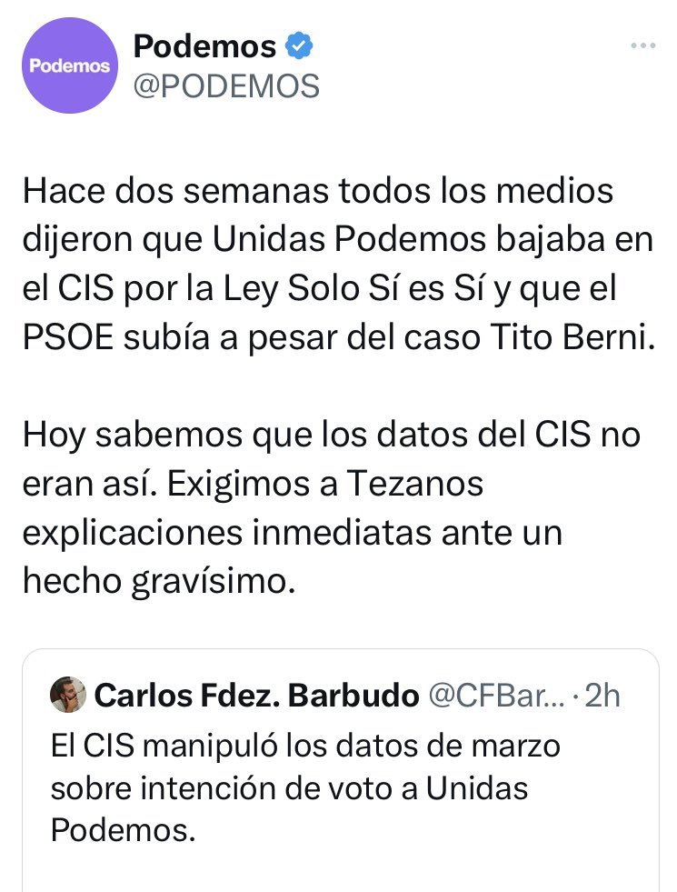 Cuando desde el propio Gobierno se reconoce que el CIS manipula los datos para favorecer a un partido y a un político, o a dos (Sánchez y Yolanda), la pregunta es a qué espera la fiscalía para presentar una querella contra Tezanos por prevaricación y financiación ilegal del PSOE.