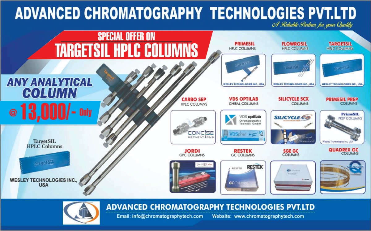 Radha7772000's tweet photo. ADVANCED SPL OFFER ON PRIMESIL and TARGETSIL HPLC COLUMNS

on Targetsil any Column, any Dimention @13000 only

for more info:-

ADVANCED RADHA KRISHNA 
radhakrishna@chromatographytech.com 
93488 99444 https://t.co/CDEyy52YPE