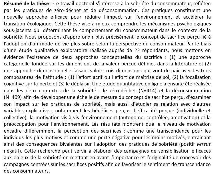 [Thèse à la Une] Partons à la découverte des jeunes docteurs primés par le Prix de Thèse AFM 2023 ! Nous commençons avec @Ines_Kolli et sa thèse portant sur le sacrifice perçu pour l'environnement jugée remarquable par le jury ! @MtpManagement
@ngoalamarketing @UQAM #ZeroWaste