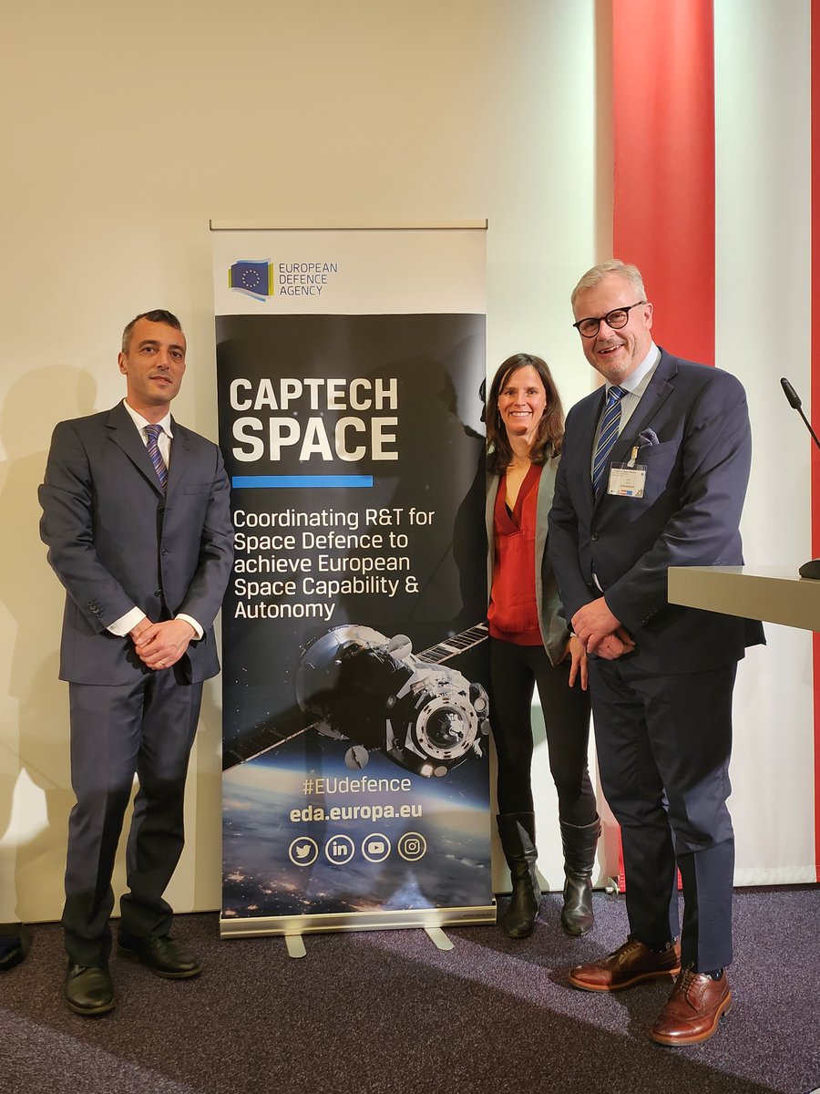 eusatcen's tweet photo. SatCen participated in the 1st EDA CapTech Space meeting in Vienna to build a solid R&amp;T roadmap for Space Defence. Our delegation of Andrea Patrono, @sergio_albani &amp; Paula Saameño joined 100+ attendees from the EU space sector &amp; highlighted the EDA-SatCen roadmap for cooperation https://t.co/zu0FEsCwg7