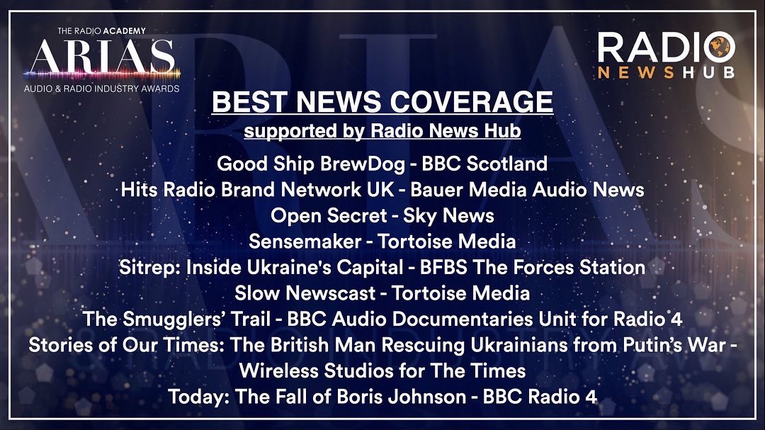 MylesBonnar's tweet photo. Absolutely chuffed to bits to receive two #UKARIAS nominations (‘Best News Coverage’ &amp; ‘Best New Podcast’). It was some run-in to get this series over the line so we’re delighted to see our pride &amp; joy get a nod. Available now on Sounds et al… 
https://t.co/PKBYjK5fOX https://t.co/UydZHPmHi5