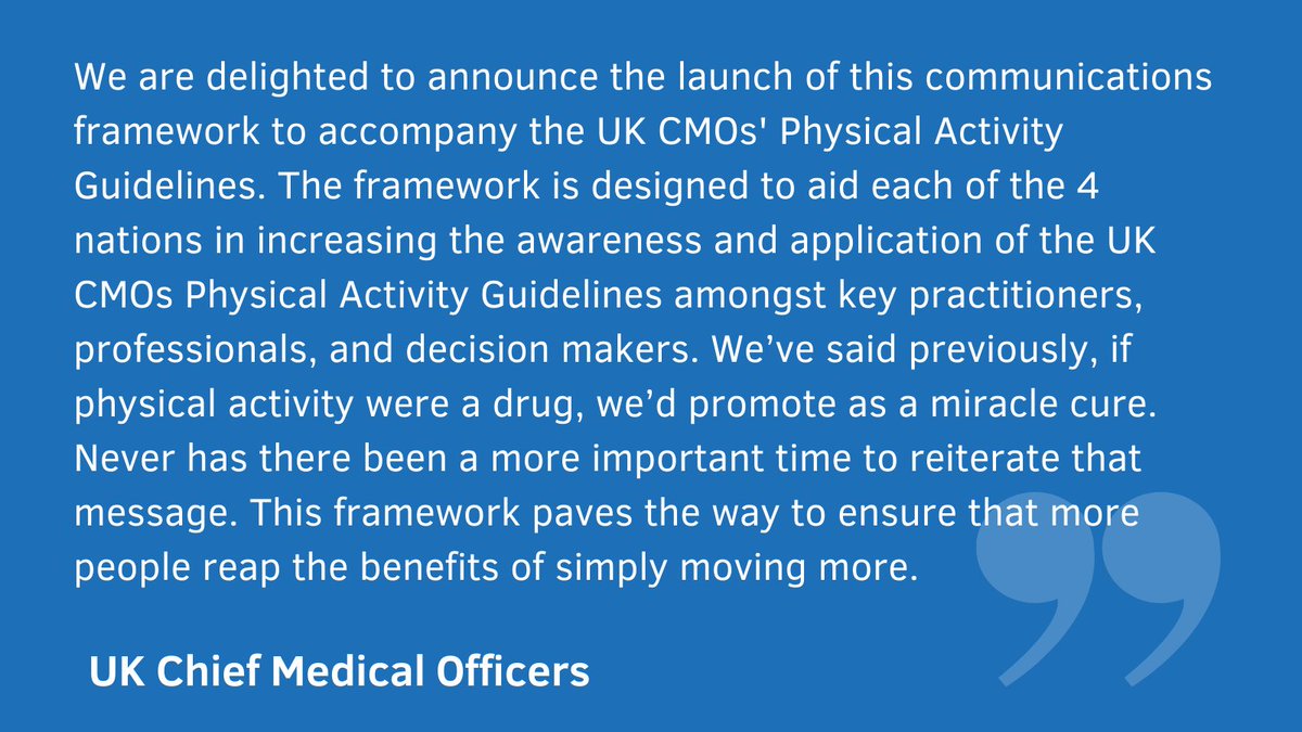 🆕 Developed by PHS on behalf of the UK Chief Medical Officers (CMOs), a new communications framework provides guidance for the 4 UK home nations to support the communication of the UK CMOs’ physical activity guidelines to a professional audience.

➡️ gov.uk/government/pub…