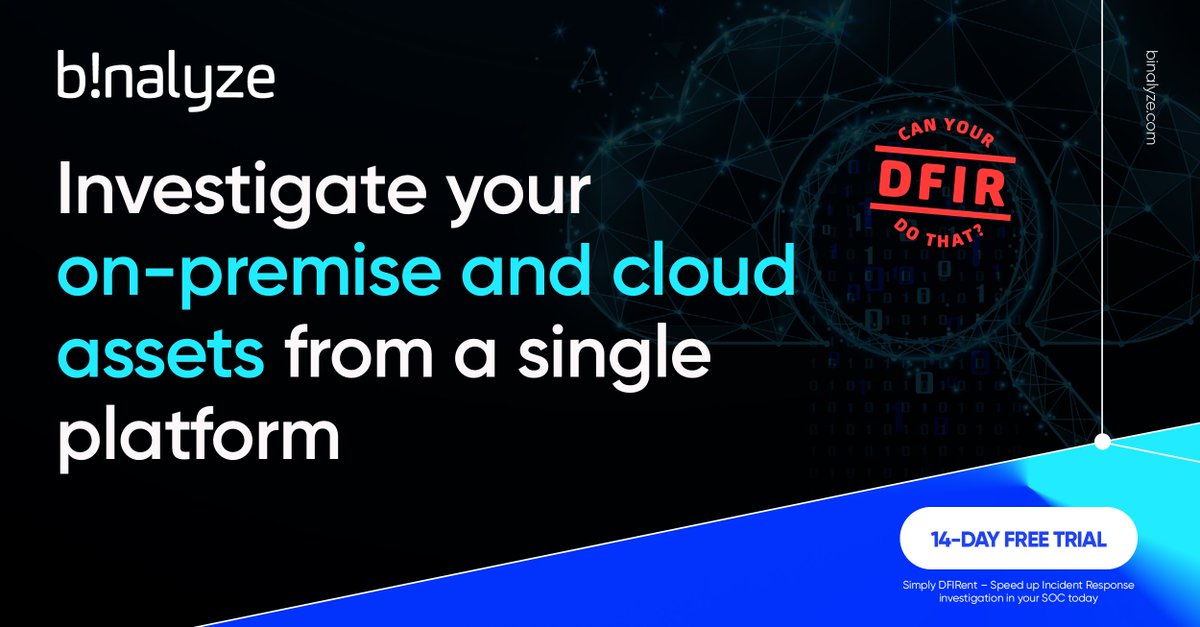 binalyze's tweet photo. Binalyze AIR supports on-premise (win/linux/mac), #cloudDFIR (azure/aws) and off-network #digitalforensics from a single platform 😮
Can your #DFIR do that?
Click the link and start your free 14-day trial today 👉 https://t.co/QrxiXD1eIN
#Cybersecurity #SOC #IncidentResponse https://t.co/qz4mMbWNkD