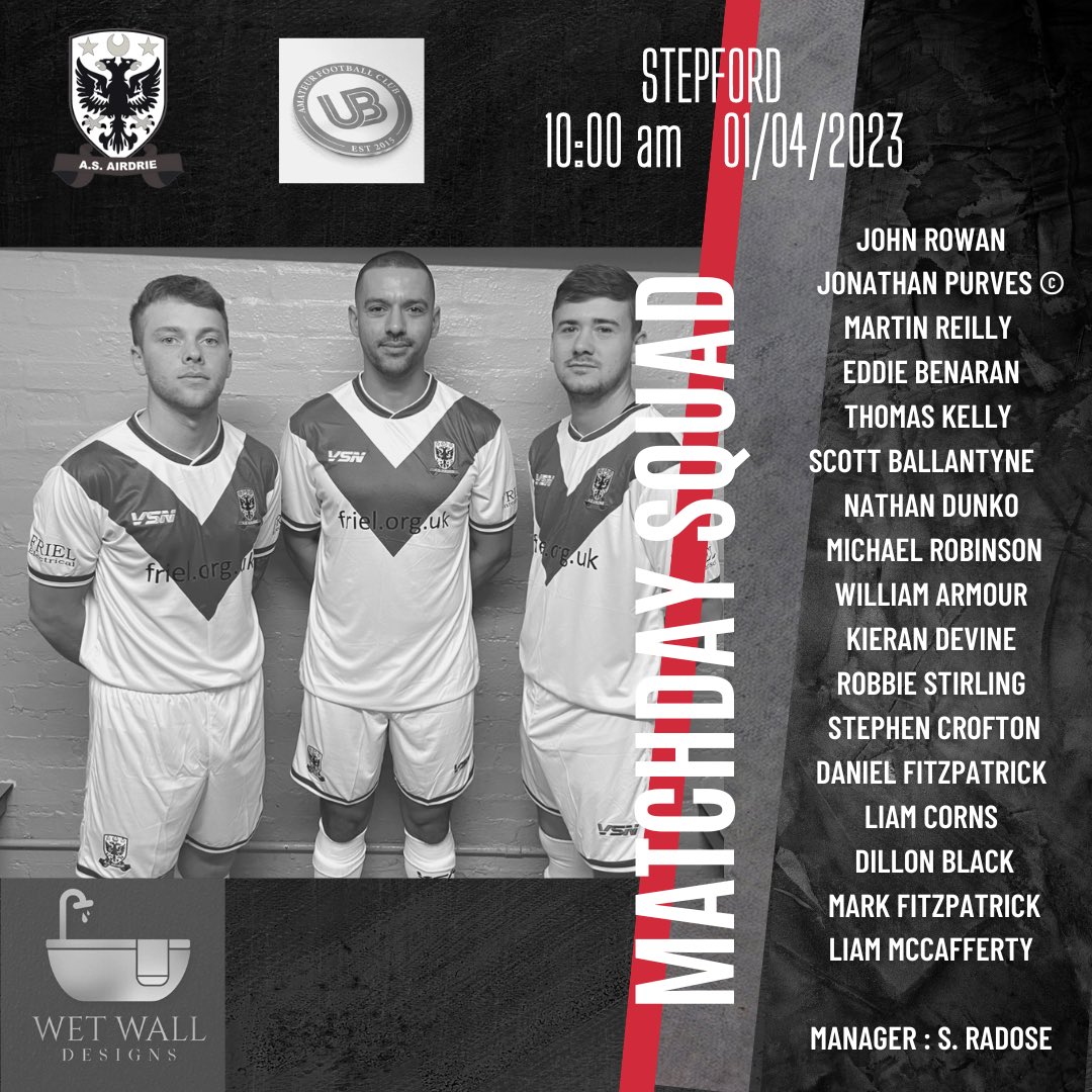 AS_Airdrie's tweet photo. 🚨 SQUAD UPDATE 🚨

Tomorrow’s matchday squad to face @ubufc 

 ⚽️

#ForzaAirdrie♦️ https://t.co/Mui7HhwmOT