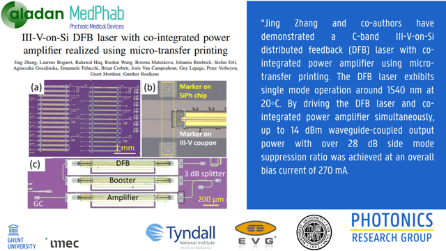 Very interesting paper by <a href="/Jing_nwuphy/">Jing</a> in <a href="/IEEEPress/">IEEE Press</a> on a III-V-on-Si DFB laser with co-integrated power amplifier by using micro-transfer printing in the framework of the <a href="/MedPhab/">MedPhab Pilot Line</a> and <a href="/h2020caladan1/">h2020caladan</a> project.