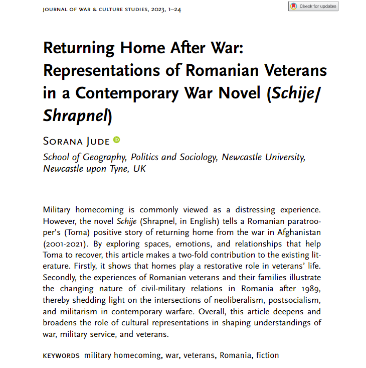 I am thrilled that my latest article on Romanian veterans, military homes and emotions has been published in one of my favourite journals. An absolute pleasure to work with @JWCS_Journal 🥳🤩📚