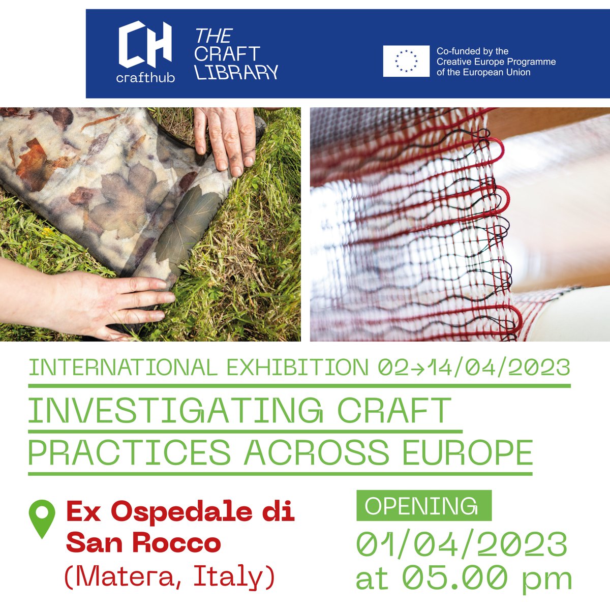 📅 Don't miss the opening focused on the topic of #circulareconomy. ♻️🗣️Check on the programme presentations and speeches of <a href="/materahub/">materahub</a> @egoitaliano @madeincarcere #odsmatera <a href="/Matera2019/">Matera2019</a> @museonazionalematera✨
Download here➡️ bit.ly/CHexhibition #CrafthubEu #CrafthubMatera