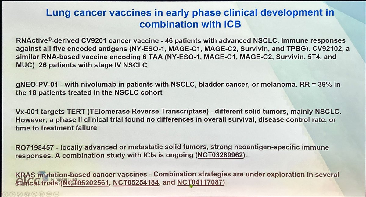 Cancer vaccines are entering the clinic. Exciting times !! #ELCC23