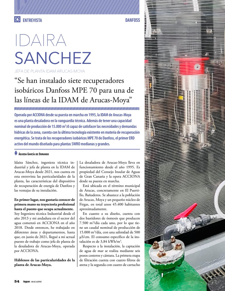 iAgua's tweet image. 👩 Idaira Sánchez, jefa de planta en la IDAM de Arucas-Moya, en las Islas Canarias, nos cuenta en esta entrevista incluida en #iAguaMagazine43 su experiencia con MPE70 de @Danfoss_Iberia.
iagua.es/noticias/danfo…