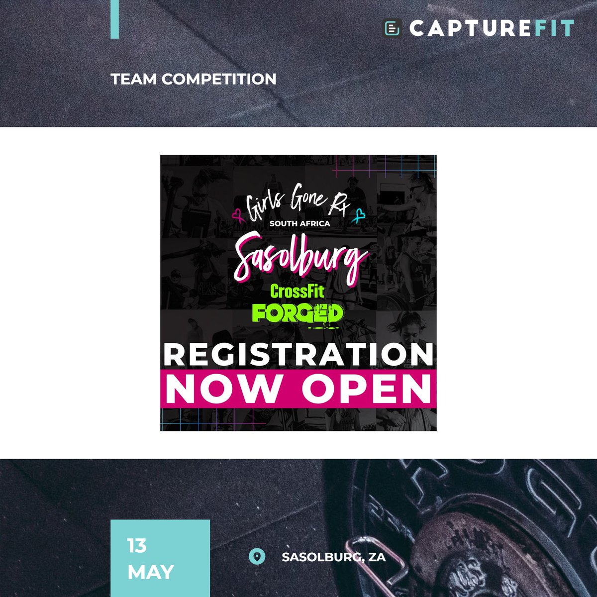 capturefitco's tweet photo. NEW EVENT: Girls Gone RX SA - Sasolburg taking place on 13 May 2023 hosted by CrossFit Forged: https://t.co/N8CpnX9ily #teamevent #capturefit #eventmanagementsoftware #liveleaderboard @GirlsGoneRx https://t.co/1mzxgv4eUq