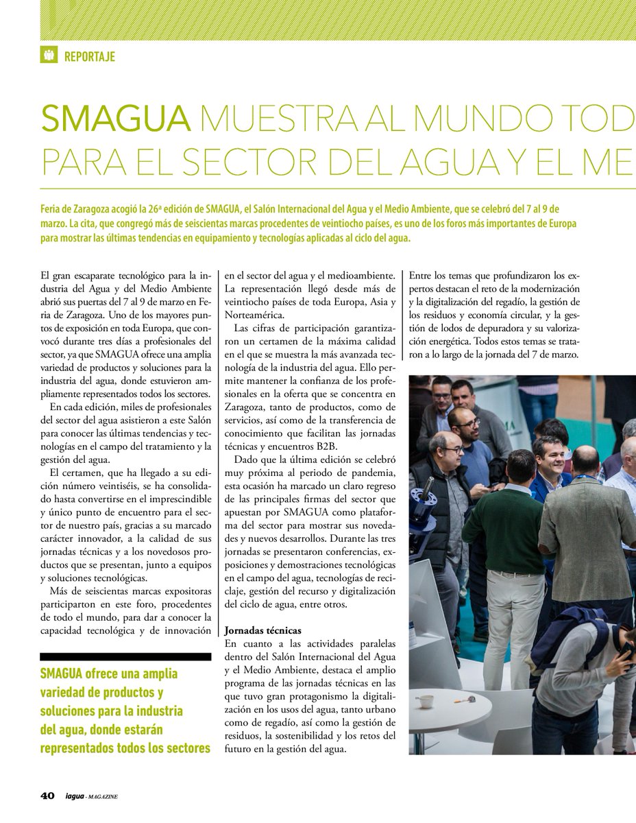 iAgua's tweet image. 📅 Feria de Zaragoza acogió la 26ª edición de @Smagua, el Salón Internacional del Agua y el Medio Ambiente, que se celebró del 7 al 9 de marzo. 

👀 No te pierdas este reportaje publicado en #iAguaMagazine43 sobre lo acontecido.
iagua.es/noticias/smagu…
