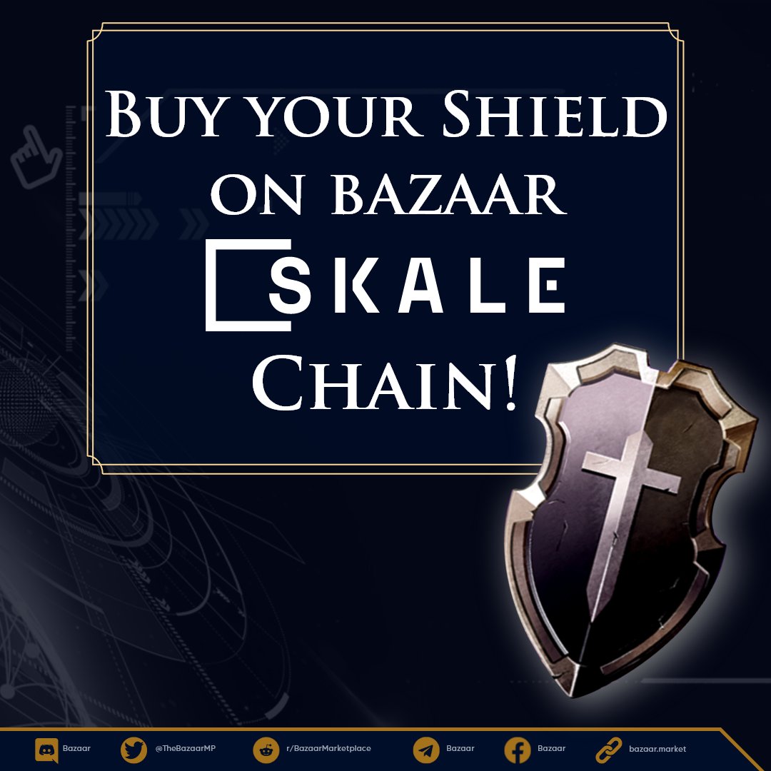 ⚔️Attention all #CryptoBlades x <a href="/SkaleNetwork/">SKALE</a> players

🛡️Protect yourself in battle with a new shield available now on #SKALE <a href="/TheBazaarMP/">Bazaar</a>

💰Get on this exclusive NFT and gain the upper hand in combat. 

👀Check out our Bazaar discord for listings:
👉 discord.gg/zcxFz6bftB