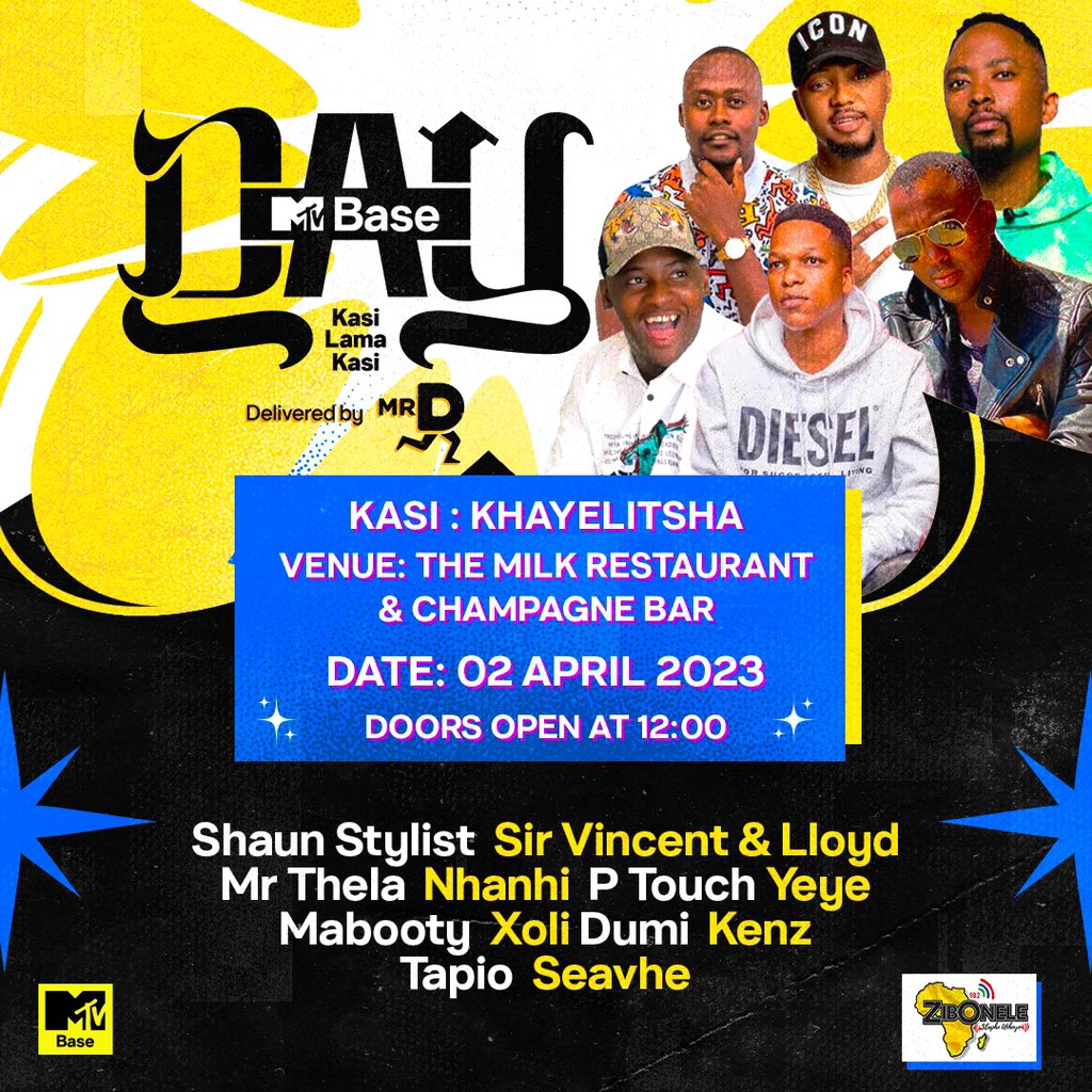MTVBaseSouth's tweet photo. Khayelitsha it’s time to rep your hood at @eatatthemilk this Sunday, 2 April 🤩 with the freshest line up! Pull Up and enjoy a #KasiLamaKasi experience Delivered by @mrdfood 🔥
#MTVBaseDay https://t.co/r0rqb6av2N