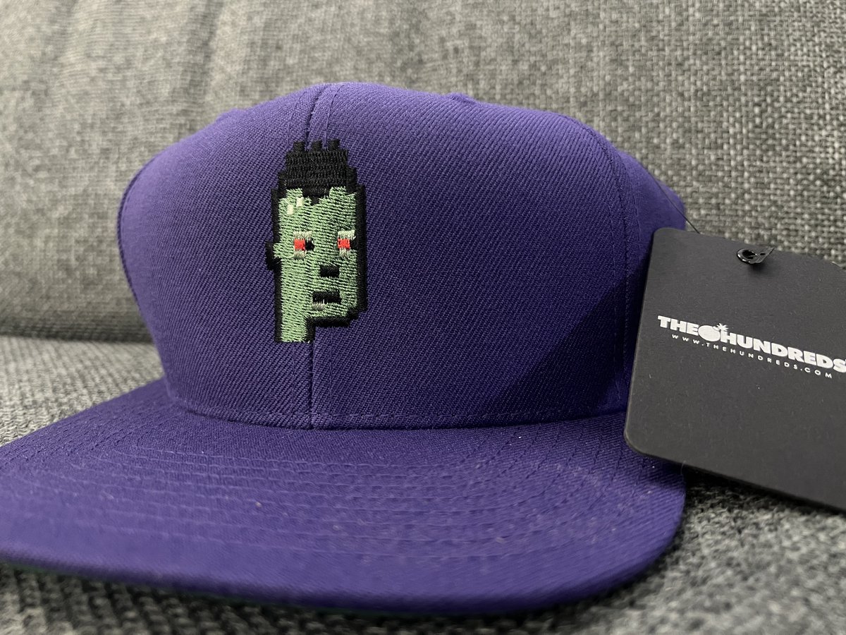 dim8765's tweet photo. This, my friend, is the first (and only?) official @cryptopunks collab. A limited edition of 50 Snapbacks with @thehundreds 🧢 https://t.co/dbSjojfkaT