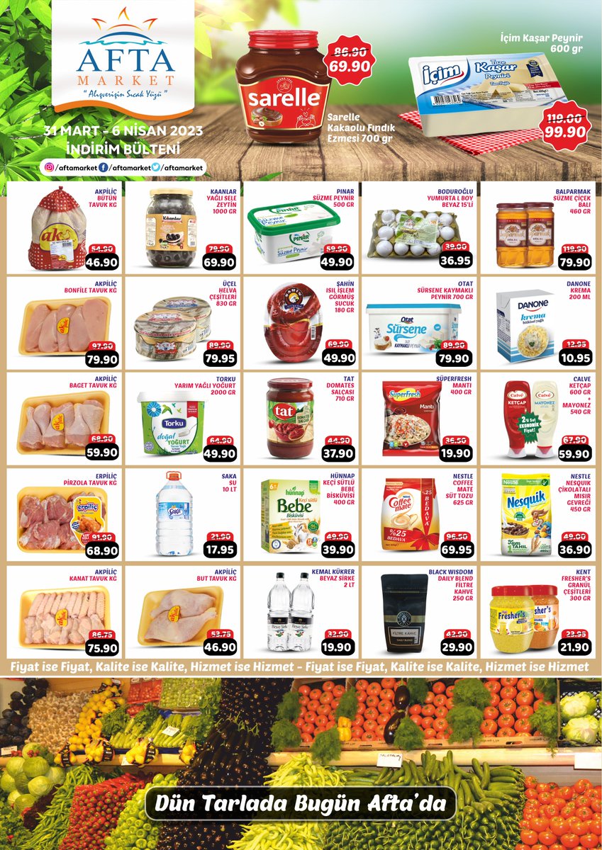 AftaMarket's tweet photo. 31 Mart - 6 Nisan 2023 indirimleri sizleri bekliyor. 🛒 / online alışveriş ➡️ https://t.co/J8VCT5xks6 veya App Store, Play Store’dan uygulamamızı indirerek sipariş oluşturabilirsiniz. 📱#aftamarket #indirim #sale #market #sanalmarket #onlinemarketing #giresun #ordu #aftagrup https://t.co/v5098qQOMV