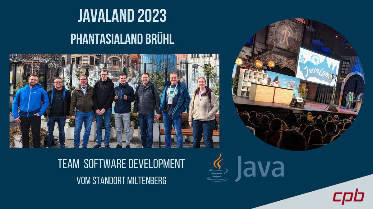 Die JavaLand 2023-Konferenz fand dieses Jahr wieder vom 21. – 23.03.2023 im Phantasialand statt. 
Ein Teil des Entwicklerteams aus Miltenberg war mit am Start und nahm an interessanten Vorträgen teil. Es war eine rundum gelungene Konferenz.
#wearecpb #javaland #java