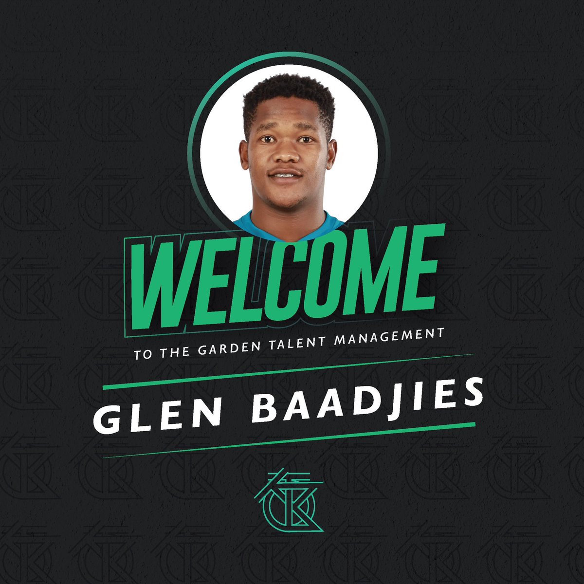 TheGarden_TM's tweet photo. We’re excited to welcome to The Garden, Glen Baadjies! 🎉🎉

The Hungry Lions FC goalkeeper marks the 1st signing for our agency, and we look forward to an extremely fruitful partnership 💚🖤

🔝 Khuphuka!! https://t.co/l07OSsw3w9
