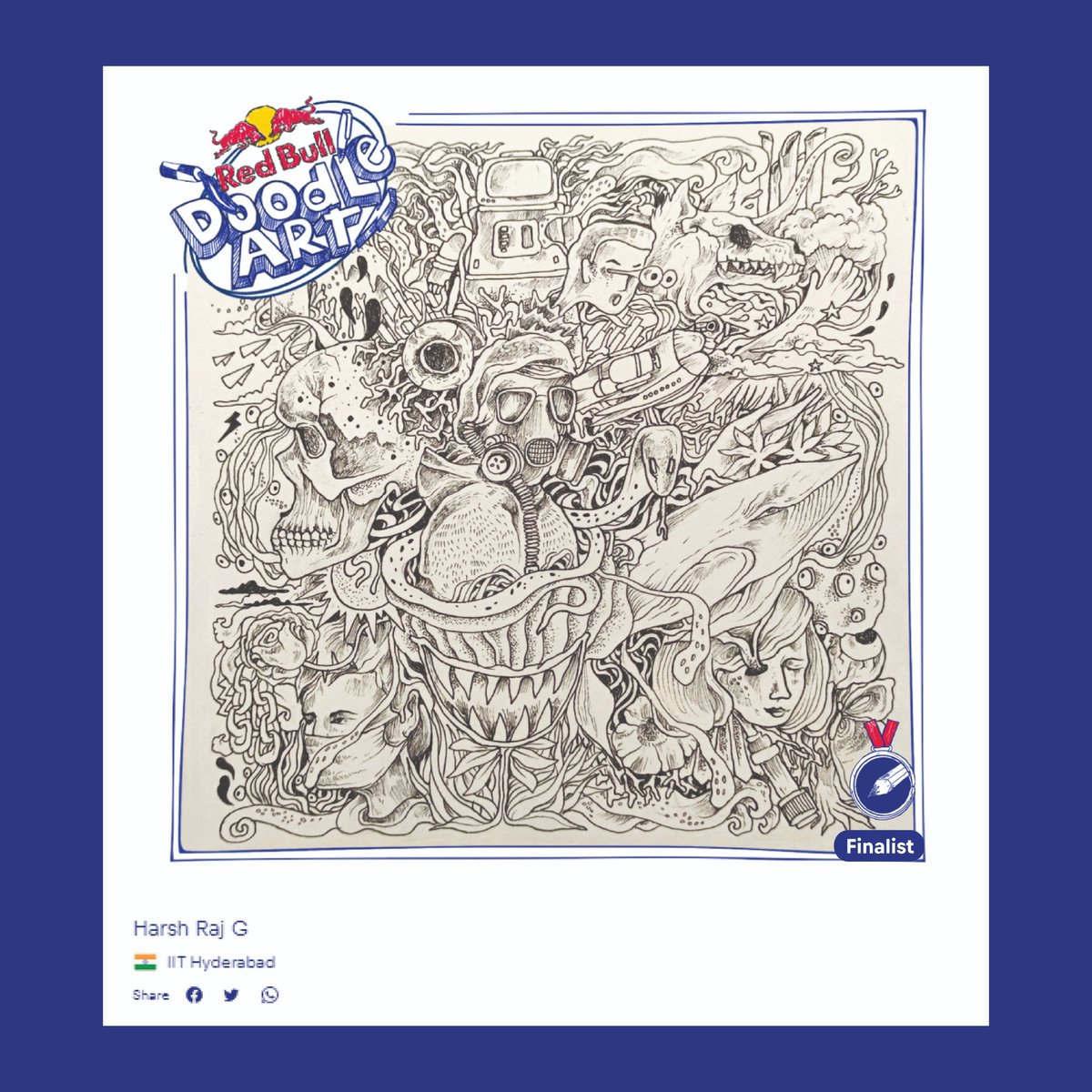 HarshRajGond's tweet photo. Happy to be the top finalists of Red Bull Doodle Art 2023 from India. @redbullindia
#redbulldoodleart #redbullindia #redbull #doodleart #indiaentry #top100entry #GivesYouWings https://t.co/nbr5LSpTEE