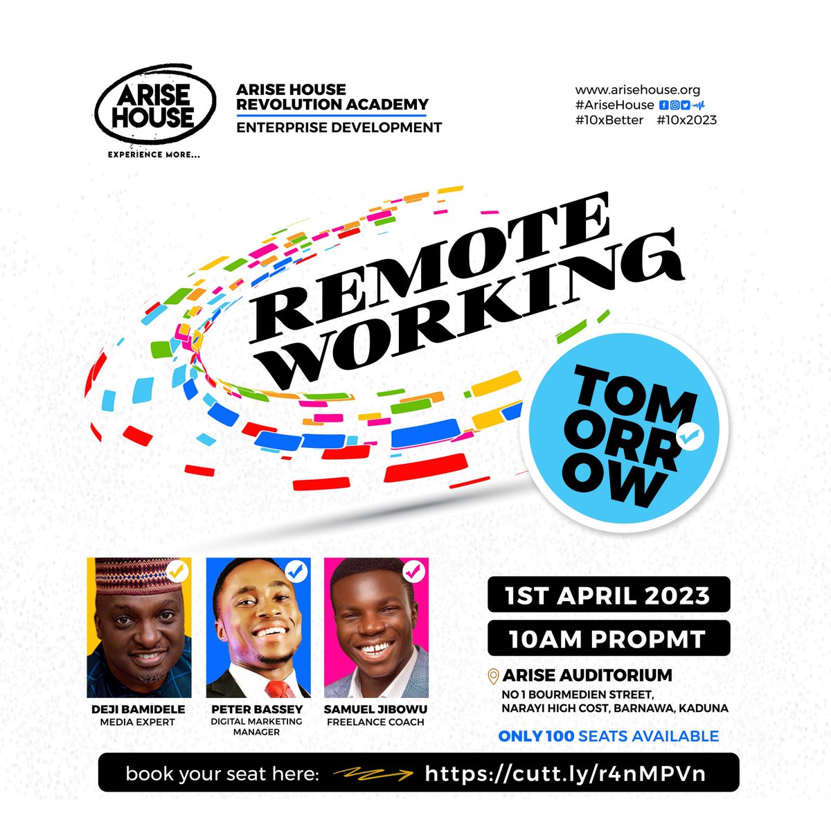 AriseHouse's tweet photo. Kaduna... Are you ready?
Remote Working is tomorrow

All our Speakers and trainers are ready.

Register now to book your seat and tell that person you want to see achieve financial independence and strength this year.

Use this link to register:

https://t.co/HBb0313efw https://t.co/LlpJUpIRx5